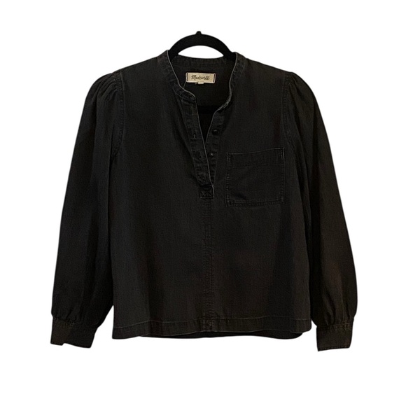Madewell Denim Collarless Popover Shirt in Black Shrader Wash - Picture 3 of 7